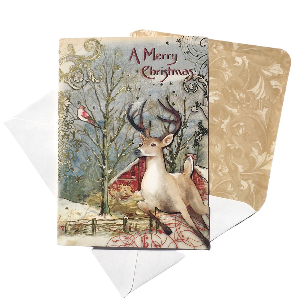 Punch Studio Single (1) Running Deer 3D Die-Cut Embellished Card Env (64456)